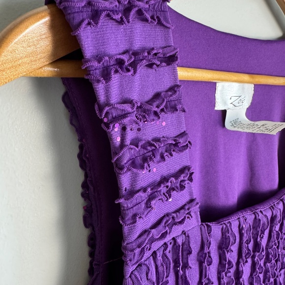 Zoe Women's Sleeveless‎ Ruffle Blouse Purple Size Large Sequin Lined Festival - Picture 5 of 13